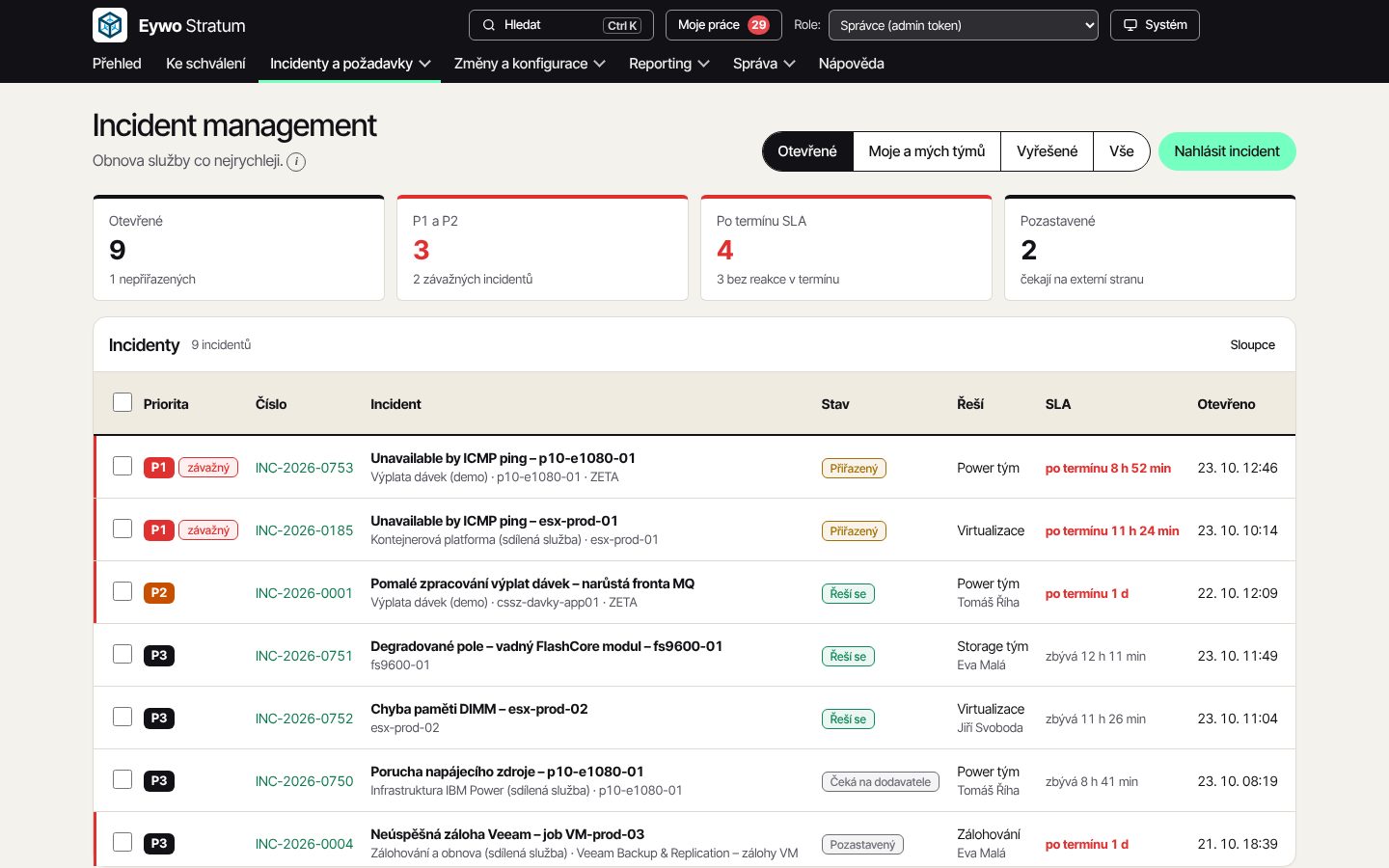 Illustrative screenshot: Incidents and requests