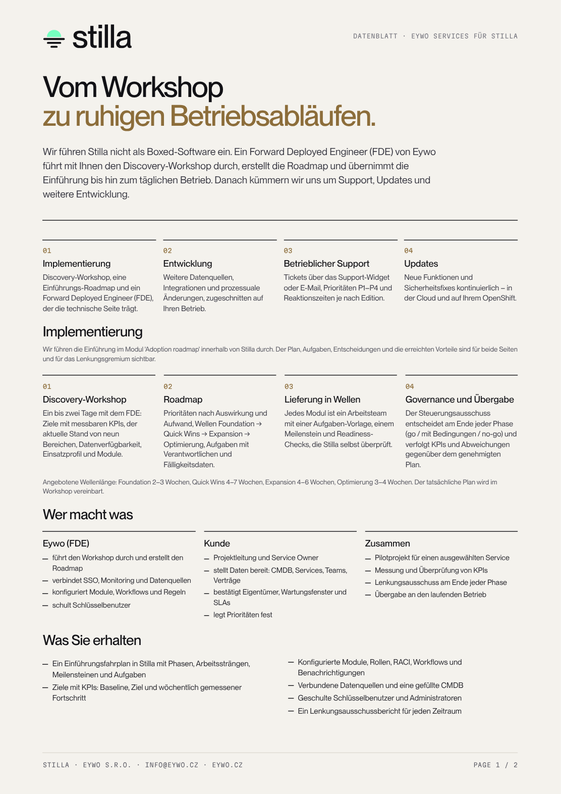 Vorschau auf die erste Seite des Datenblatts für Services