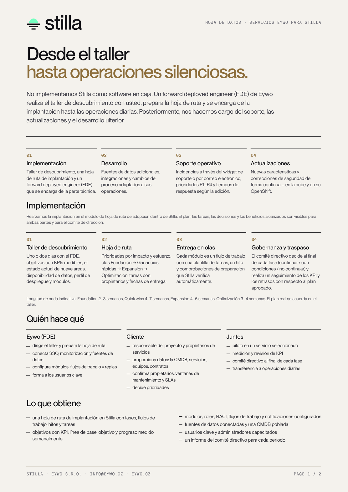 Previsualización de la primera página de la hoja de datos de servicios