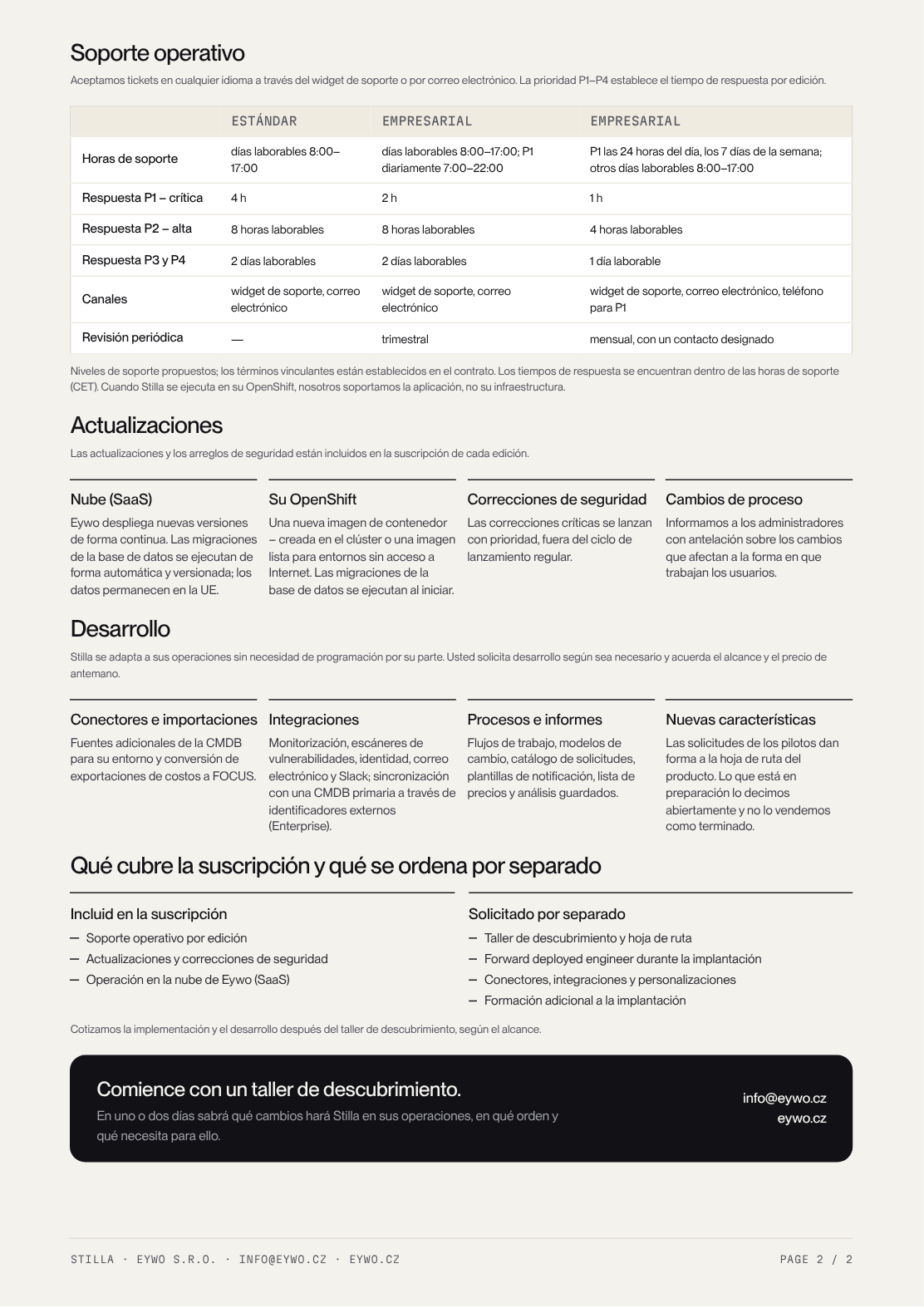 Previsualización de la segunda página de la hoja de datos de servicios